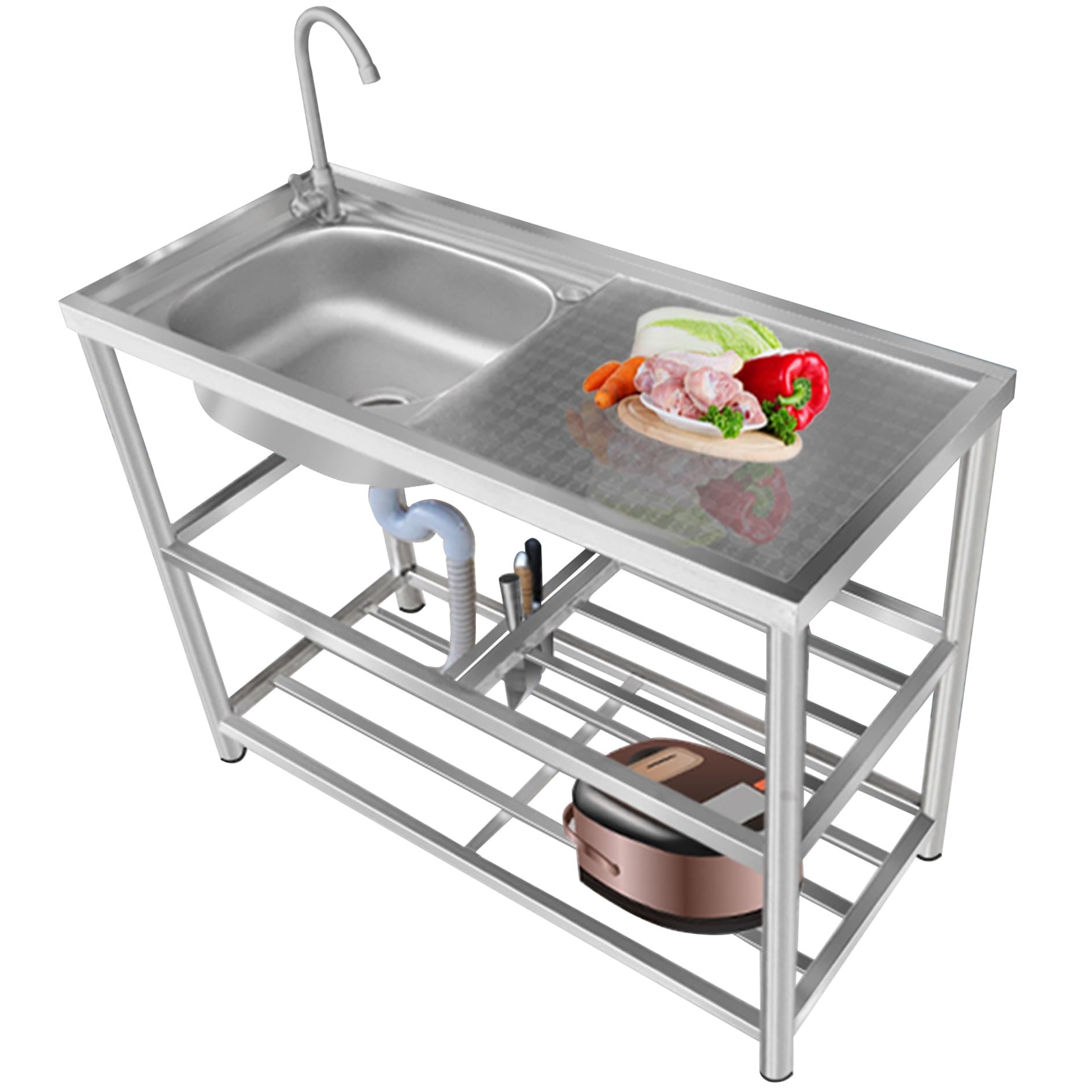 スチール流し台 1槽 シンク取り外し可能